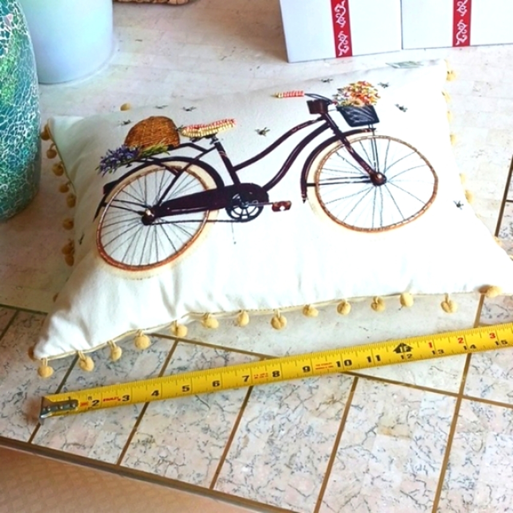 Embroidered Bike with Beaded Beehive Pillow by Valeri...QVC,,NEW - Picture 9 of 14